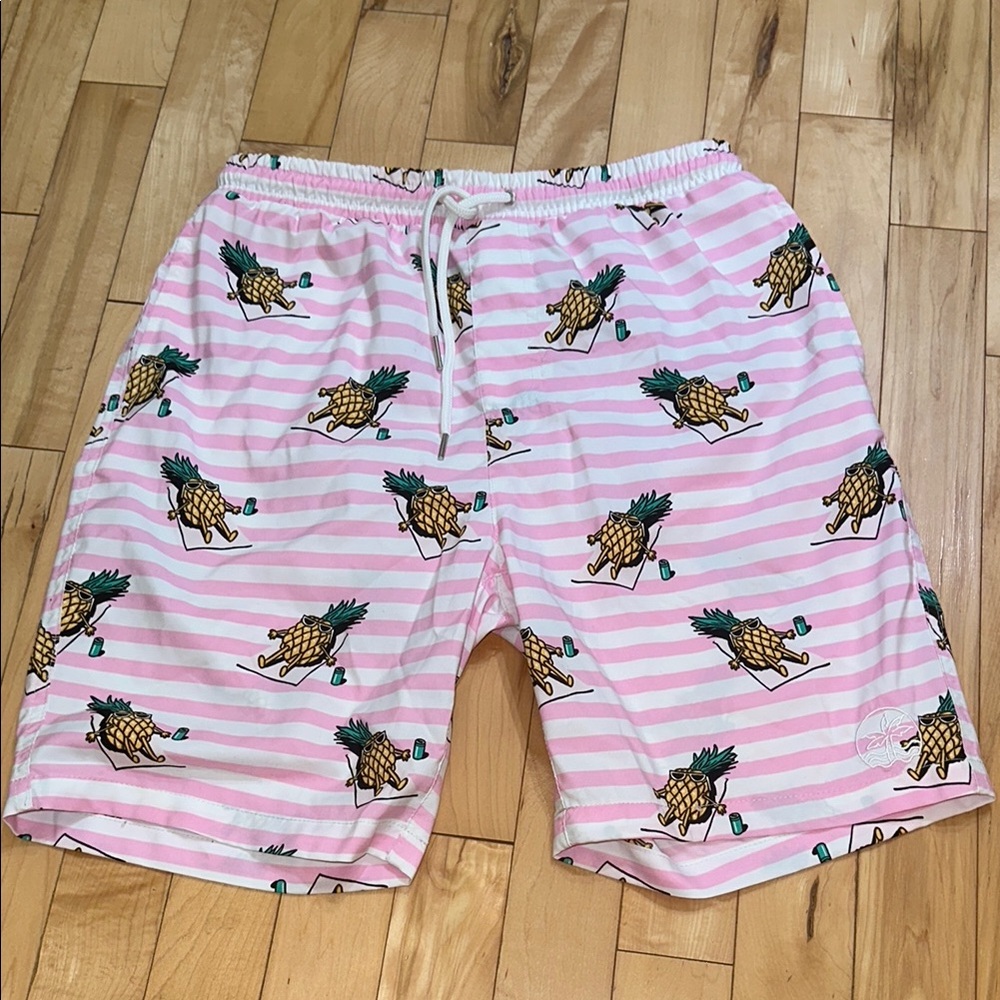 360 Surf Beachshort Pink Striped Pineapple Swim Shorts